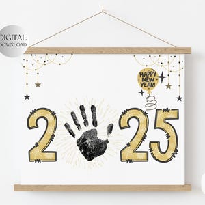 Glückliches neues Jahr 2025 Handabdruck Kunst, Neujahrs Erinnerungen Handabdruck Aktivität für Kinder, Fußabdruck Handwerk, Babys 1