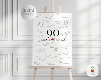 PRINTABLE 90th Birthday Poster, 90th Birthday Gift for Grandma, Mom 90th Birthday Present Idea, 90 Year Old Birthday Sign Gifts For Grandma