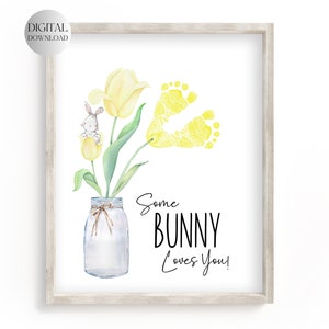 Druckbarer Ostern Handabdruck für Kinder, Hase liebt dich, Babys erstes Osterfest, Vorschulblumenstrauß, Ostertulpe, Osterstrauß
