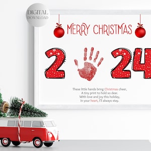 Imprimable en 2024, artisanat d'empreintes de main de Noël, souvenirs de Noël, activité d'empreinte de main pour enfants, art de l'empreinte de pas, empreinte de main de vacances, poème souvenir pour grand-mère