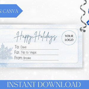 Chèque-cadeau de Noël imprimable Modèle de billet Carte-cadeau Coupon Bon cadeau surprise Révéler un billet téléchargeable Babysitting Noël bleu