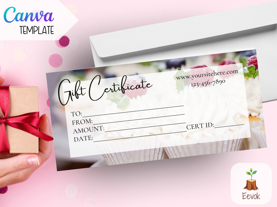 Gift Voucher Template for Bakery Printable Canva Editable Gift