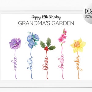 Idée cadeau 75e anniversaire pour grand-mère, maman, cadeau 75e anniversaire, cadeau d'anniversaire 75 ans, cadeau d'anniversaire 75 ans, cadeaux pour grand-mère, fleur de naissance