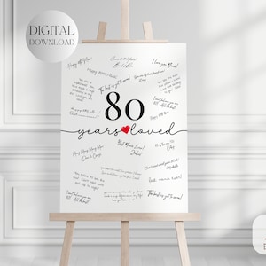 Affiche imprimable pour 80e anniversaire, cadeau 80e anniversaire pour grand-mère, idée cadeau 80e anniversaire pour maman, 80 ans signe d'anniversaire cadeaux pour grand-mère