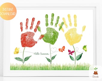 Manualidades de verano imprimibles para niños, manualidades para preescolar, actividades imprimibles de verano, actividades artesanales de guardería, recuerdos para niños pequeños, arte con huellas dactilares
