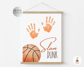 PRINTABLE Basketball Handprint Craft, Fathers Day Basketball Footprint Kids Art Crafts DIY Sports Craft Father's Day Print Dad Handprint Art
