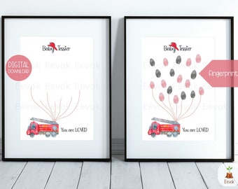 Fire Truck Guest Book Alternative, Fireman Baby Shower, Fire Truck Baby Shower, Fire Truck, Fingerprint Baby Shower Guestbook, Baby Keepsake
