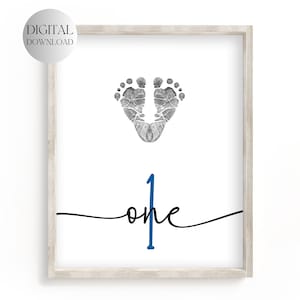 Imprimable 1er anniversaire de bébé, première année de bébé, empreinte de main souvenir, art de l'empreinte, création d'empreintes de pieds, anniversaire de garçon, avoir un anniversaire