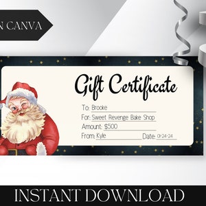 Modèle de billet de chèque-cadeau de Noël vintage imprimable Carte-cadeau Bon de réduction Cadeau surprise Révéler une carte de Père Noël téléchargeable