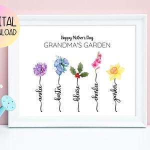 Mothers Day Present for Grandma, Custom Gift for Grandma, Custom Mother&#39;s Day Art Print, Personalized Wall Art Gift for Grandma Unique Gift