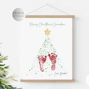 Recuerdo personalizado de mi primera huella de mano de Navidad para imprimir Regalos de Navidad hechos a mano por niños Arte de huellas de manos de bebés para Navidad, arte de huellas