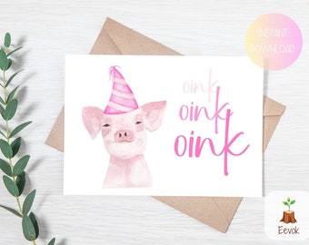 Tarjeta de cumpleaños divertida imprimible, tarjeta de cerdo de acuarela, tarjeta de cerdito en blanco, amante del cerdo, cumpleaños del cerdo, tarjeta de animal divertido, tarjeta de cumpleaños de animal lindo