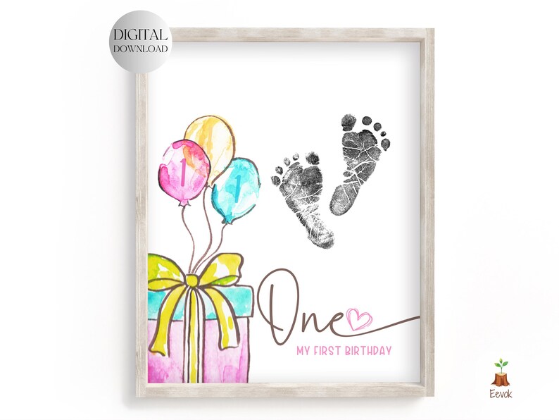 Printable Baby 1st Birthday Milestone, Baby's First Year, Handprint