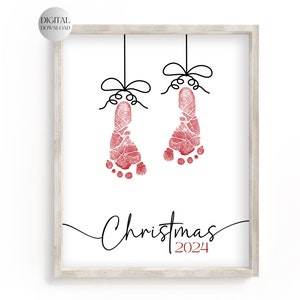 Arte con huellas de Navidad para imprimir, manualidades con huellas de bricolaje, primera Navidad del bebé, recuerdo de regalo de la primera Navidad del bebé, huella de pie de recién nacido DIY