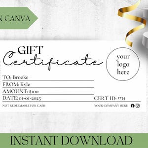 GIFT CERTIFICATE TEMPLATE Printable Canva Editable Gift Certificate