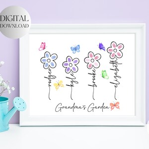 Druckbare DIY-Geburtstagskarte, Omas Gartenkunst, Kleinkindaktivität, Wildblumen-Bastelarbeiten, Familiengarten-Druck, Fingerabdruck-Bastelarbeiten für Oma