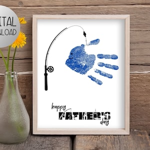 Father&#39;s Day Handprint Art, Handprint Gift for Dad from Kids, Fishing Gift for Dad, Fishing Craft for Daddy, Gift for Fisherman, Printable