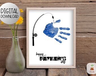 Father's Day Handprint Art, Handprint Gift for Dad from Kids, Fishing Gift for Dad, Fishing Craft for Daddy, Gift for Fisherman, Printable