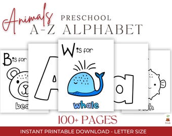Printable Alphabet Coloring Pages, Handprint Art, Kids Blank Calendar, A-Z Animals, Alphabet Activities, Preschool Letters PDF Pages Bundle