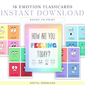 Printable Kids Emotions Flashcards Emotion Flashcard Feelings Emotion Cards, Social Emotional, Face Emotions Poster, Toddlers Calming Corner