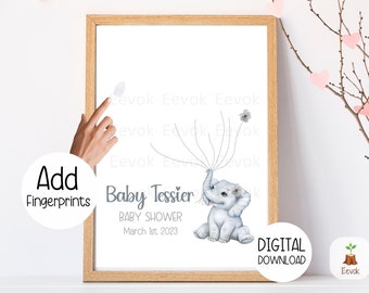 Personalized Baby Shower Guestbook Art, Fingerprint Guestbook for Baby Shower Elephant, Baby Shower Activity, Baby Shower Keepsake Guestbook
