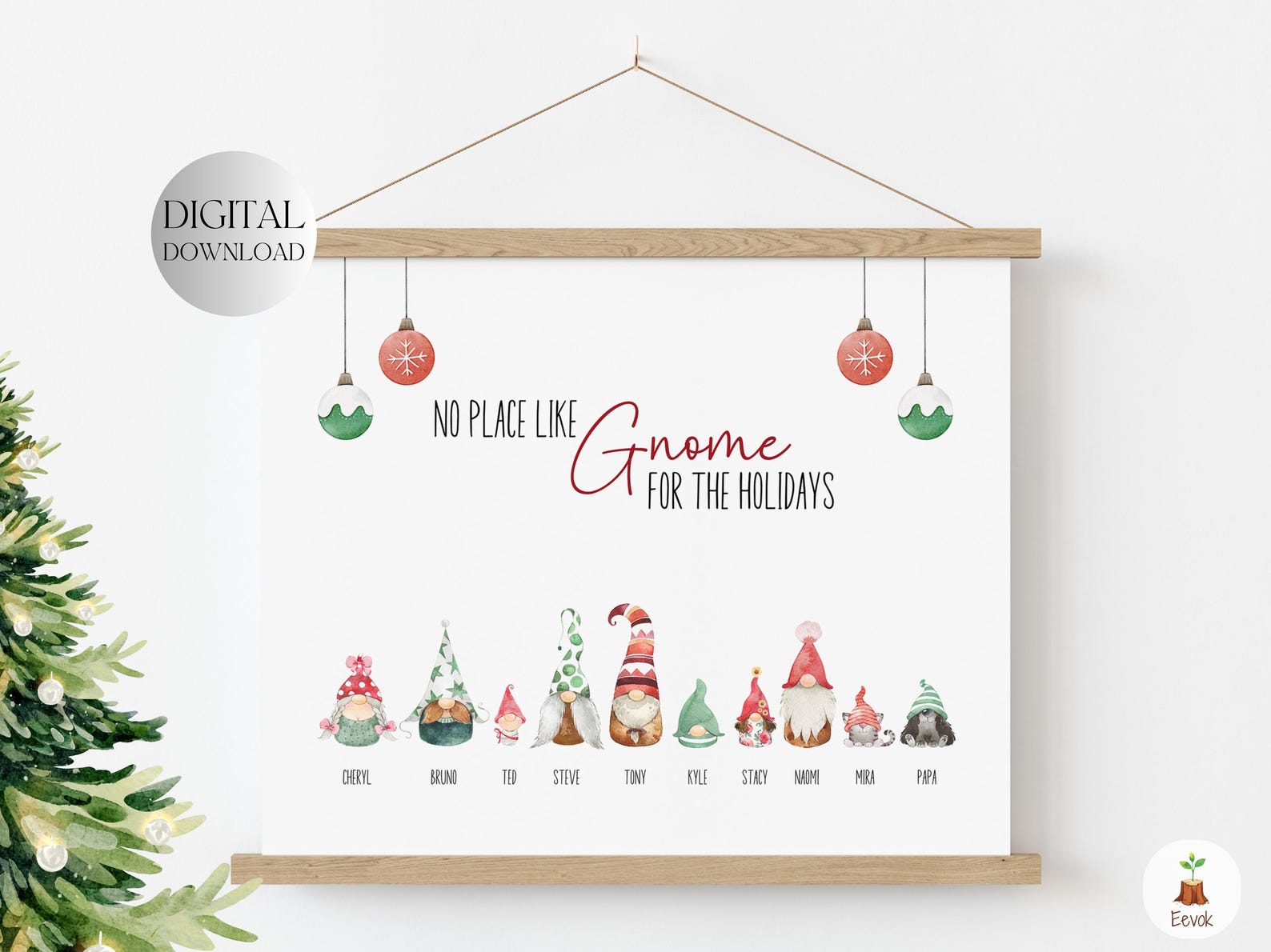PRINTABLE Personalized Gnome Family Print, Christmas Family Gift Gnome ...