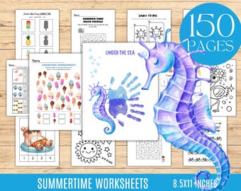 PRINTABLE Preschool Summer Worksheets Summer Resources Summer Activities Summertime Educational Learning Folder  Handprint Craft Worksheet