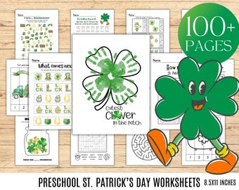 Utskrivbara aktiviteter för förskola till St Patricks Day, St Patrick-paket, St Patricks-aktivitet, Shamrock-handavtryck, Förskolemarschens sötaste klöver