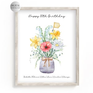 80er Jahre Geburtstagsgeschenk für Oma, Benutzerdefinierte Blumenstrauß, Geburt Blumenstrauß, Familie Geburt Blumen 80er Jahre Geburtstagsgeschenk für Frauen 80 Jahre geliebt