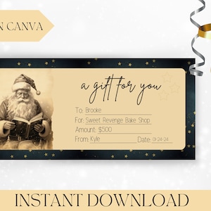 Chèque-cadeau de Noël vintage imprimable Modèle de billet Carte-cadeau Coupon Bon cadeau surprise Révéler un billet téléchargeable Père Noël rétro