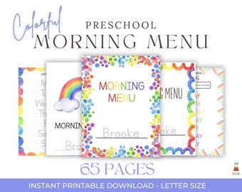 Menú matutino preescolar imprimible Menú matutino de educación en el hogar Hojas de trabajo preescolares Actividades personalizadas del menú matutino Niños educación en el hogar imprimible