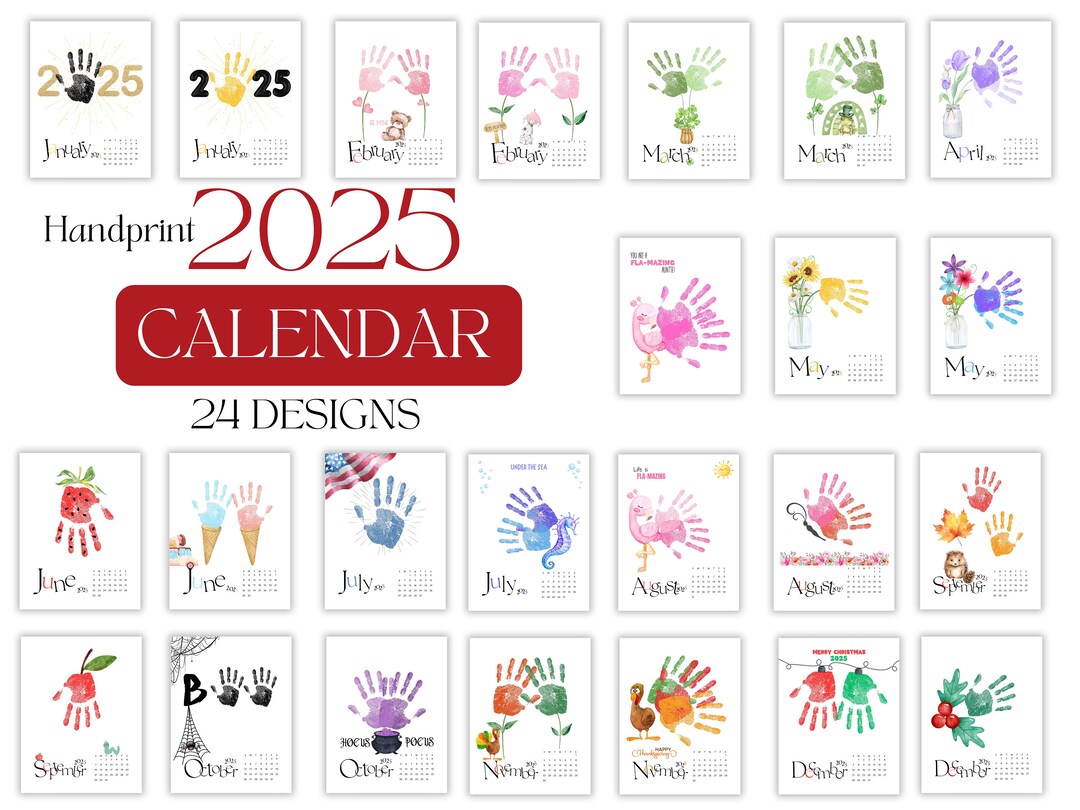 Printable Handprint Calendar, 2025 Calendar, Happy New Year 2025, Baby