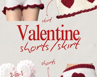 Gehaakt valentijnshart shorts en rok 2-in-1 pdf-patroon