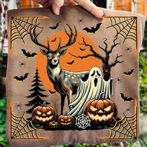 Ghost Deer Halloween Png,Spooky Hunting Season Design,Deer And Pumpkin Sublimation Png,Haunted Forest Hunting Png,Hunting Season Png