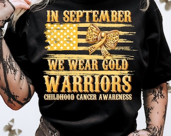 In September We Wear Teal For Chilhood Cancer Png, In September  We Wear Gold Png,Childhood Cancer Awareness Png,Gold Ribbon Png,Sublimation