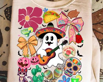 Mexican Ghost Png,Dia De Los Muertos Sublimation Design,Halloween Mexican Ghost Png,Sugar Skull Ghost Png,Fiesta Ghost Sublimation