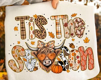 Tis The Season PNG,Fall Cow Sublimation,Highland Cow PNG,Autumn Vibes Design,Thanksgiving PNG,Cozy Autumn Design,Boho Cow Fall Png