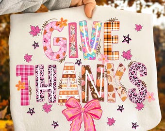 Give Thanks PNG,Thanksgiving Sublimation Design,Autumn Gratitude Design,Pink Thanksgiving Png,Give Thanks Digital Download,Autumn Harvest