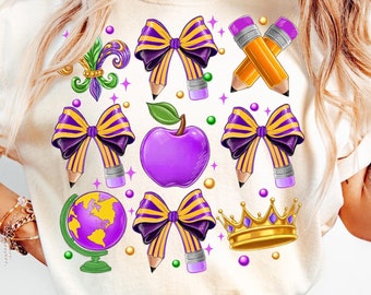 Mardi Gras Coquette Teacher Png, Mardi Gras Teacher Png, Fat Tuesday Png, Mardi Gras Png, Teacher Life Png, Sublimation Design, Digital File