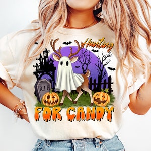 Hunting For Candy Halloween PNG File, Sublimation Designs, Halloween Deer Hunting Png, Deer Png, Halloween Png, Halloween Deer png,Candy png