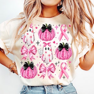 Breast Cancer Ghost Coquette bow Png, Retro Breast Cancer Png, Breast Cancer Awareness, Halloween Pink Ghost png,Halloween Shirt Sublimation