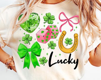 St Patricks Day Coquette PNG, Lucky Charm Png, shamrock, Irish Lucky PNG,sublimation design,four leaf clover PNG, retro St Patricks Day