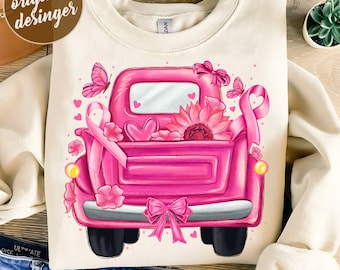 In October We Wear Pink Truck Png, Breast Cancer Png, Pink Cancer Truck Png, Pink ribbon Png, Truck Png, Trending png, Sublimate Design