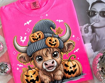 Cute Halloween Cow PNG,Pumpkin Highland Cow Sublimation,Fall Cow With Pumpkins,Highland Cow Halloween Png,Cute Cow Fall Digital Download