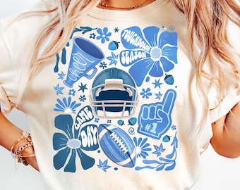 Football Game Day PNG,Blue Football Helmet Design,Touchdown Sublimation PNG,Football Mom PNG File,Football Season Png,Football Boho Floral