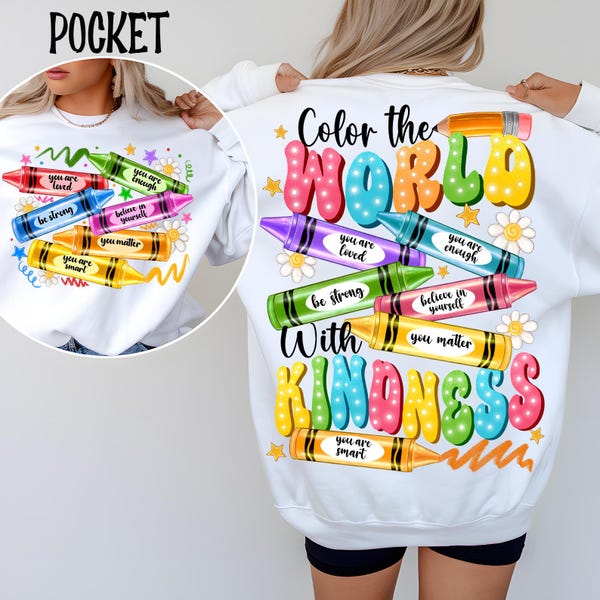 Color the world with kindness crayons png sublimation design download, colorful crayons png, back to school png, sublimate designs download