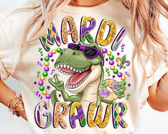 Mardi Grawr png, Mardi Saurus Rex png sublimation design, Dinosaur Dino png, Mardi Gras png, Western, Happy Mardi Gras, sublimate download