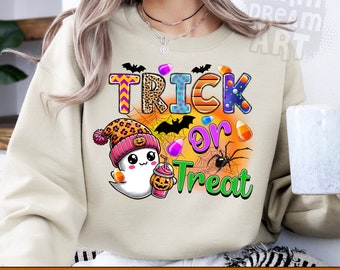 Trick or treat png sublimation design download, Happy Halloween png, Halloween png, spooky vibes png, ghost png, Trending sublimate designs