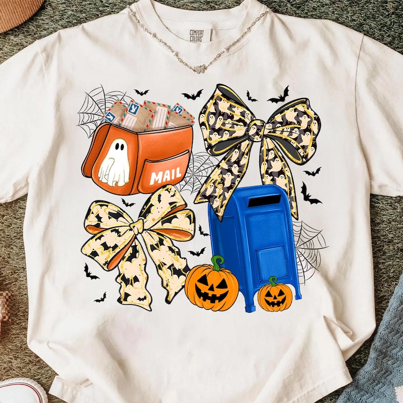 Halloween Postal Worker Design,Mail Carrier Halloween Sublimation,Cute Mailman Halloween Design,Ghost Bow PNG,Halloween Bow Sublimation bild 4