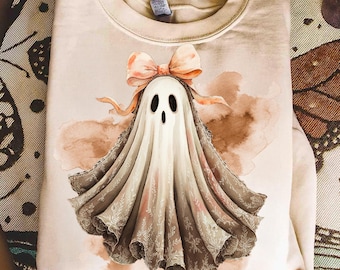 Ghost Sublimation PNG,Vintage Ghost Png,Rustic Ghost Sublimation,Bow Ghost PNG,Halloween Watercolor PNG,Ghost Coquette Bow Sublimation Png
